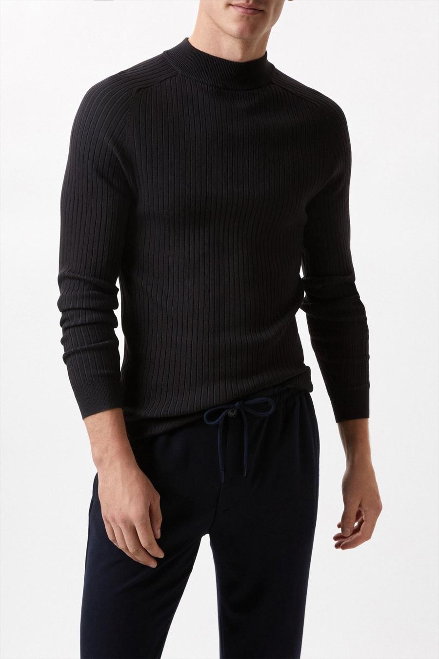 Premium Charcoal Muscle Fit Rib Turtle Neck