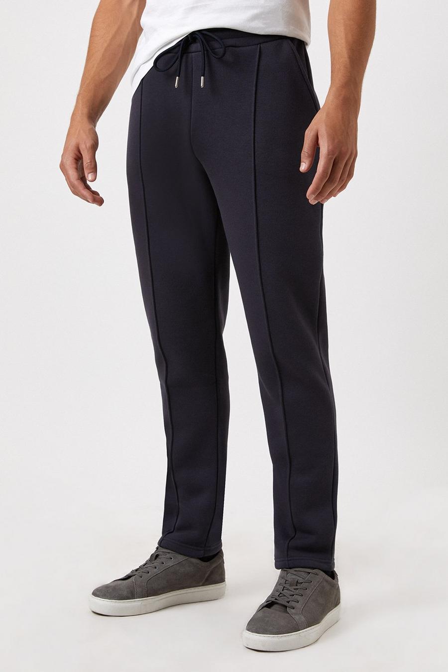 Navy Pipe Detailing Jersey Trouser