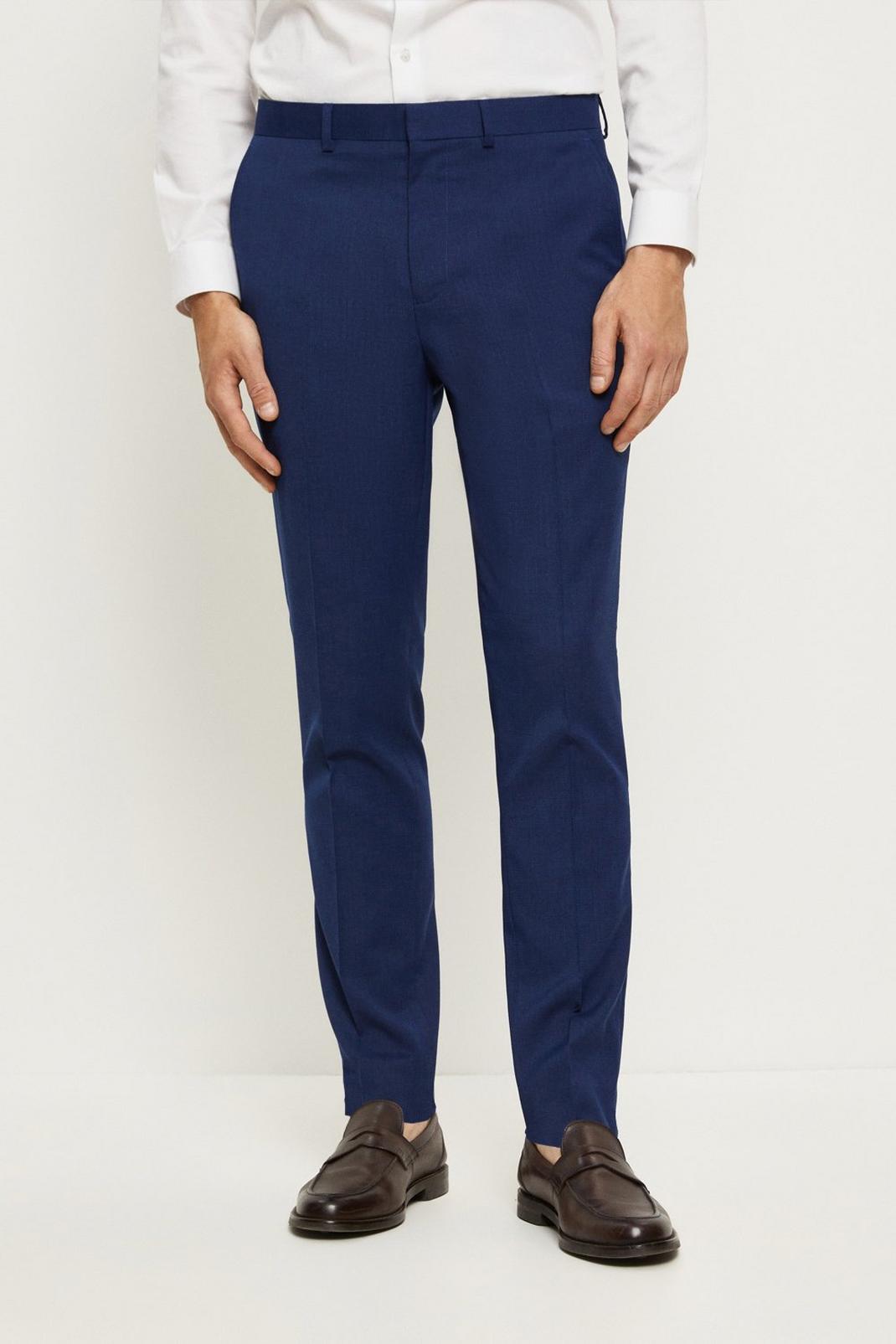Slim Fit Blue Slub Suit Trousers image number 1