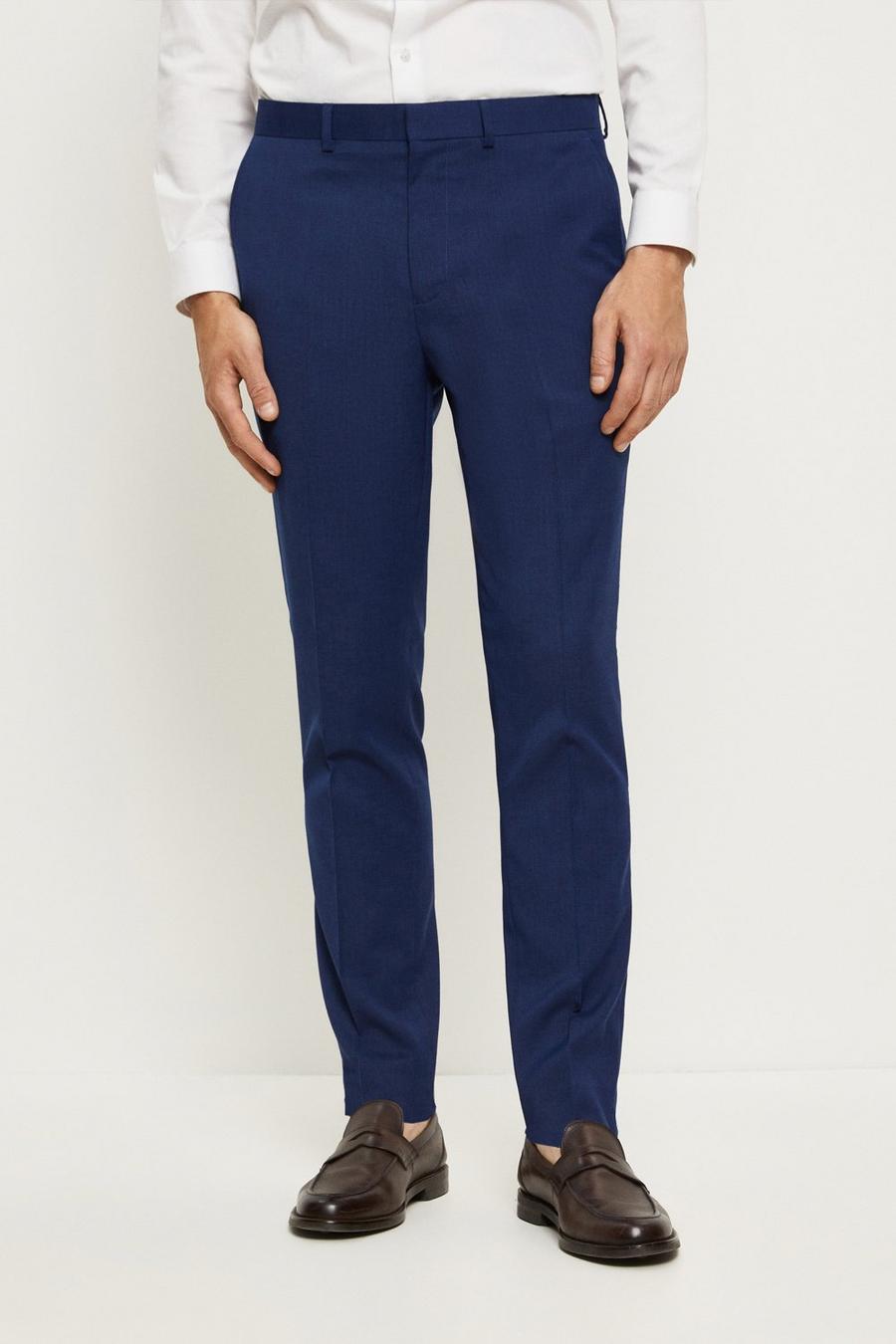 Slim Fit Blue Slub Suit Trousers