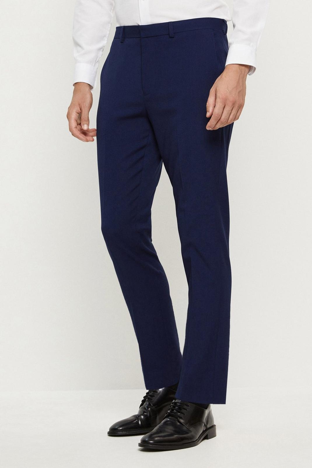 Skinny Fit Navy Textured Suit Trousers image number 1