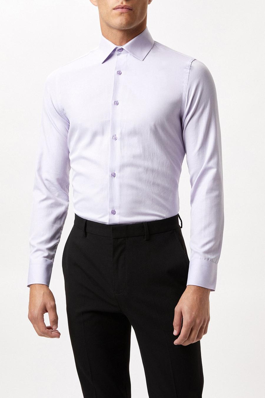 Lilac Long Sleeve Slim Fit Basket Textured Shirt
