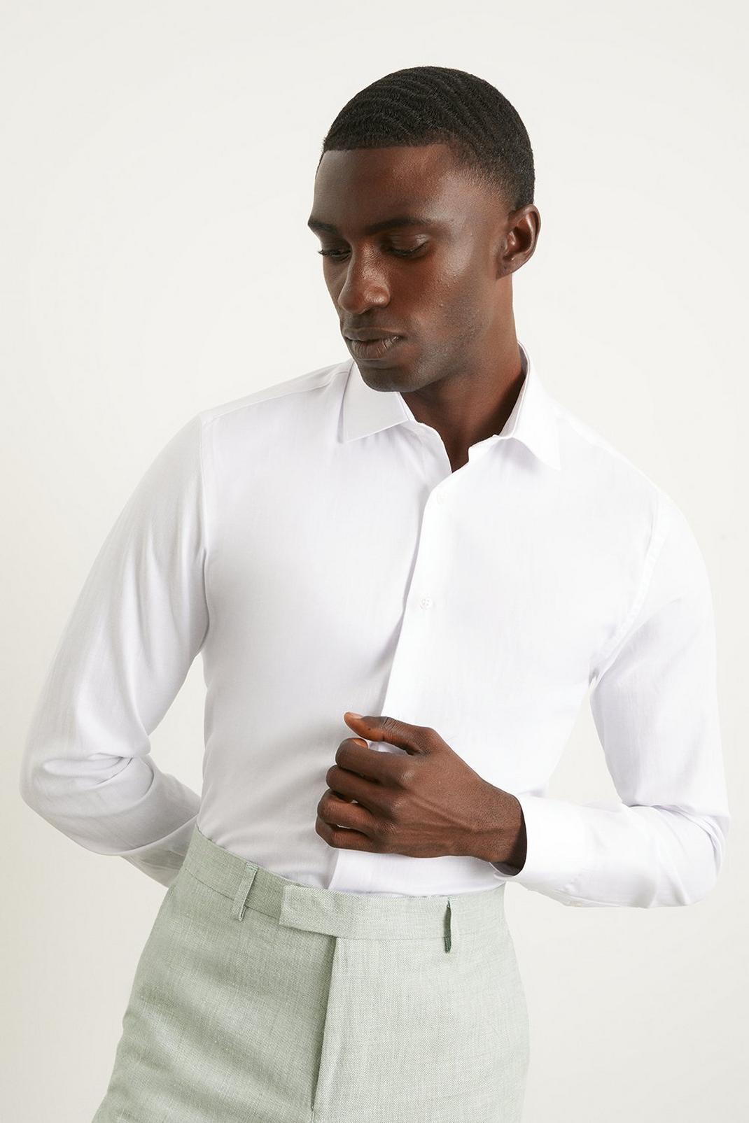 White Long Sleeve Tailored Fit Herringbone Collar Point Shirt image number 1