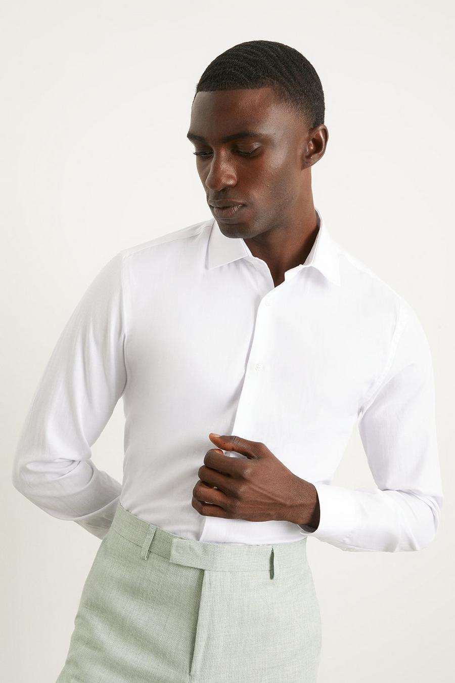 White Long Sleeve Tailored Fit Herringbone Collar Point Shirt