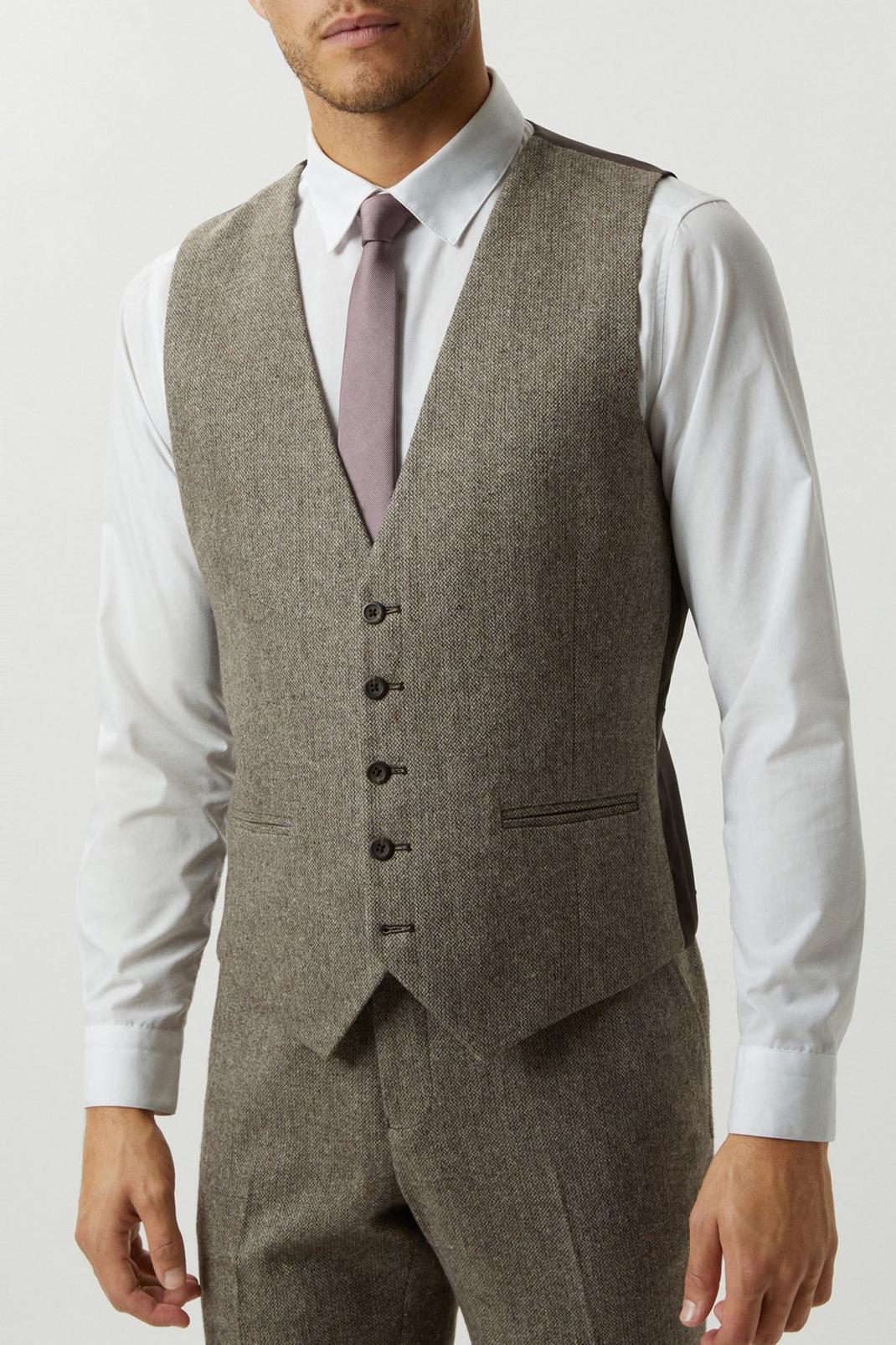 Neutral Basketweave Tweed Waistcoat image number 1