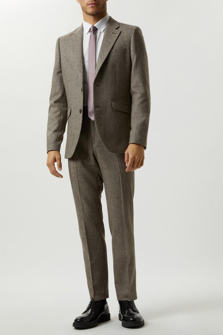 Slim Fit Neutral Basketweave Three - Piece Suit