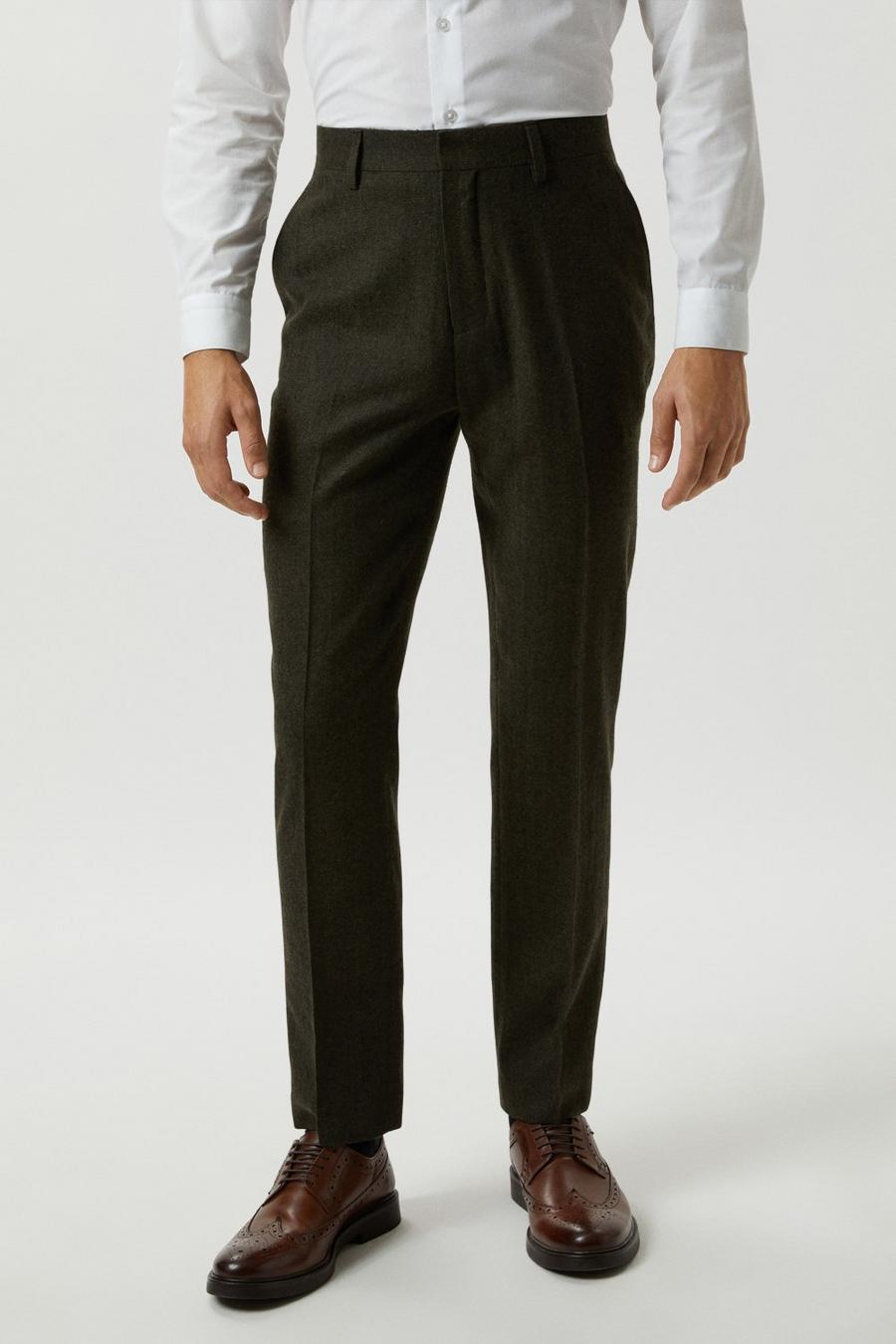 Slim Fit Khaki Basketweave Tweed Suit Trousers