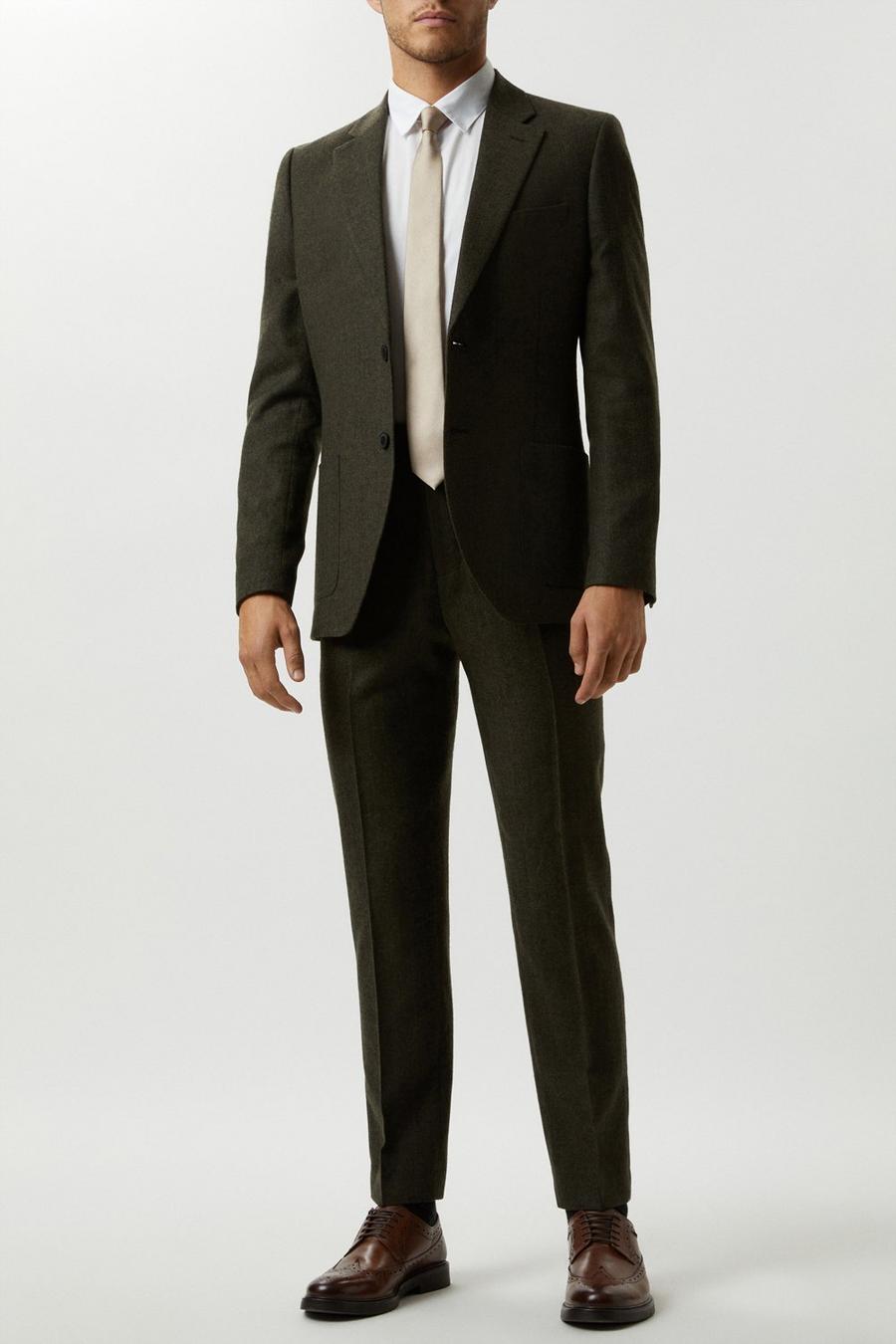 Slim Fit Khaki Basketweave Three - Piece Suit