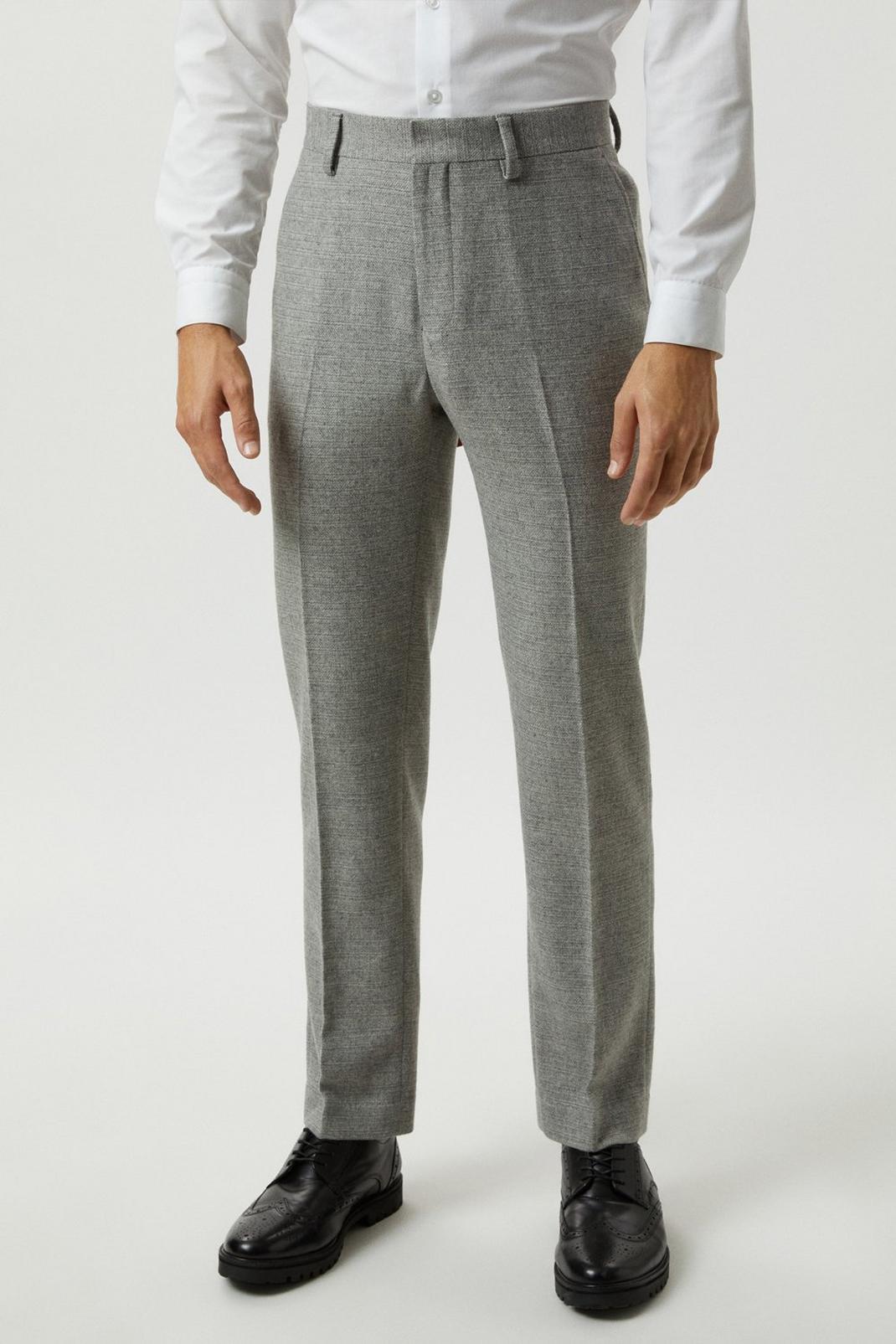 Slim Fit Light Grey Crosshatch Tweed Suit Trousers image number 1