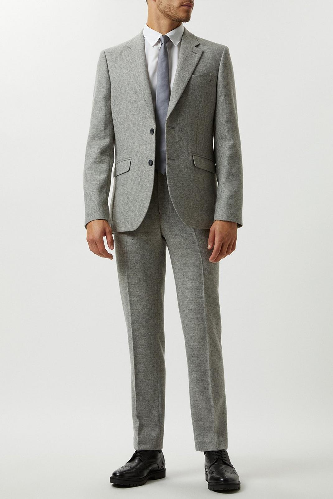 Slim Fit Light Grey Crosshatch Tweed Suit Jacket image number 1