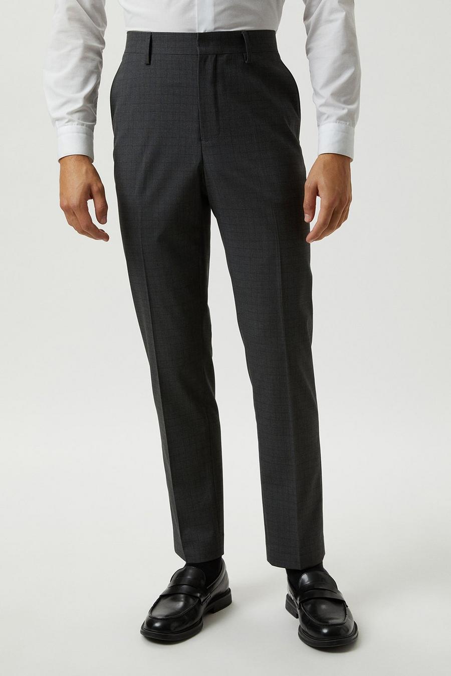 Slim Fit Grey Grid Check Suit Trousers