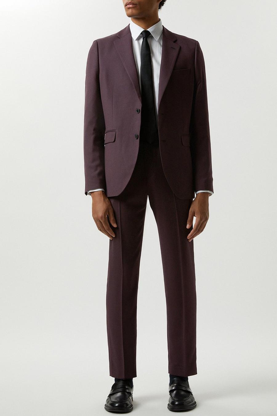 Skinny Fit Burgundy Micro Texture Three-Piece Suit