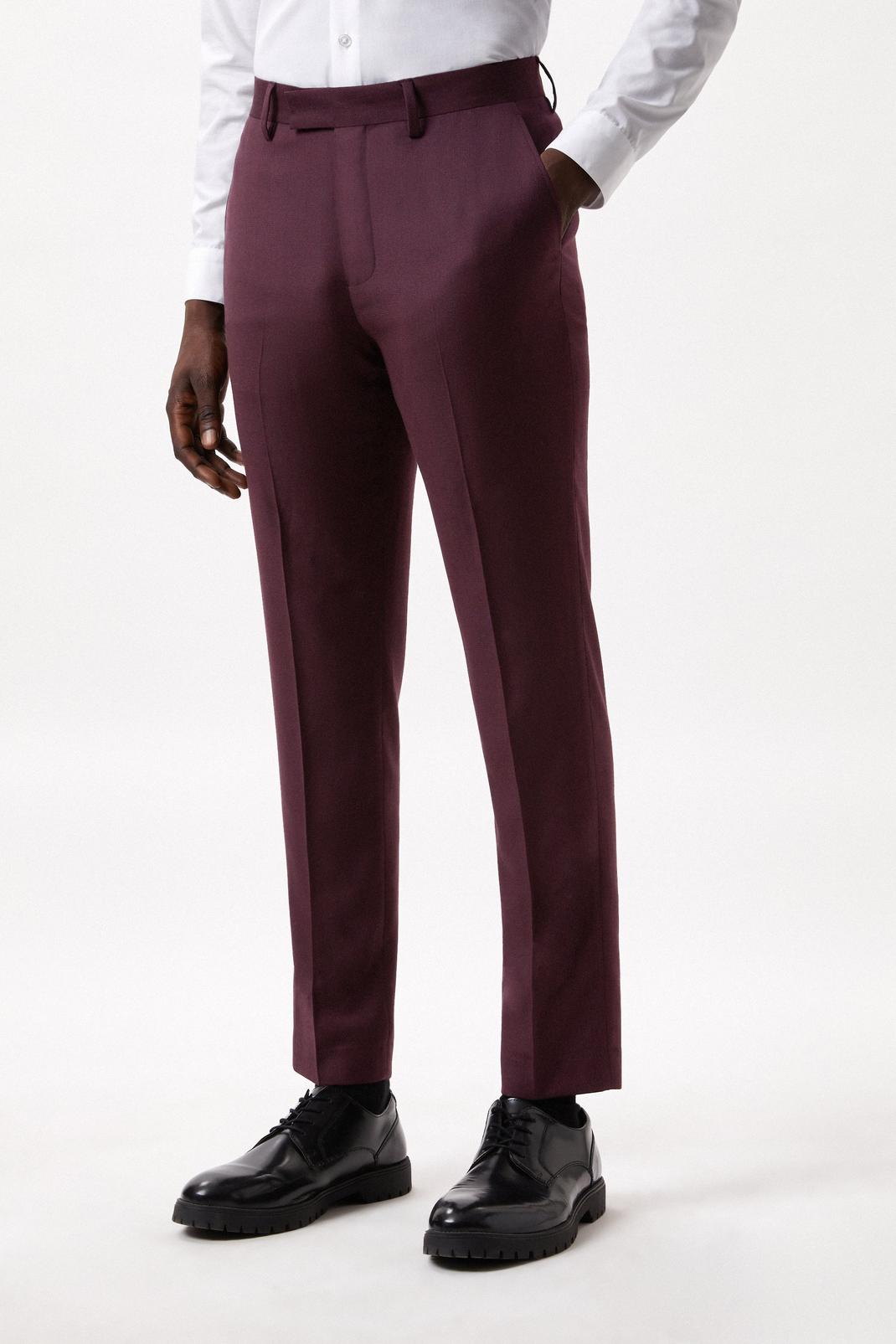Slim Fit Burgundy Micro Texture Suit Trousers image number 1
