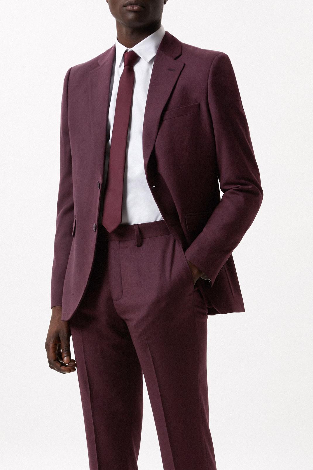 Slim Fit Burgundy Micro Texture Suit Jacket image number 1