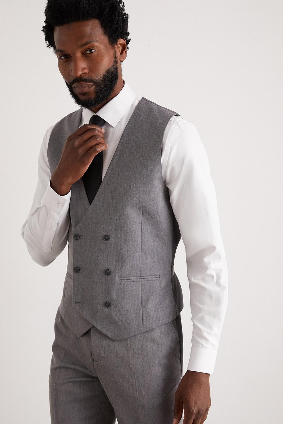 Tailored Fit Grey Mini Herringbone Waistcoat image number 1