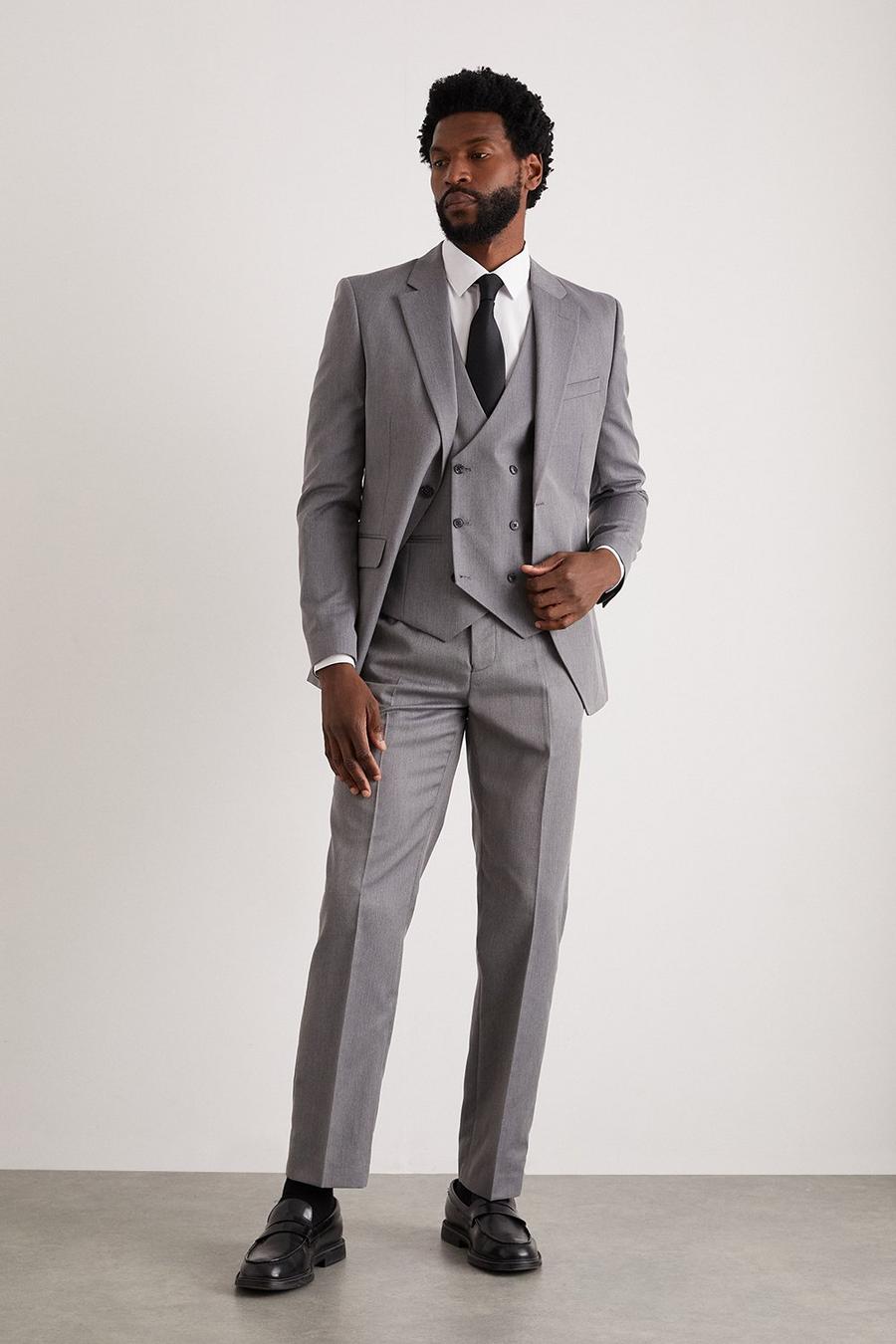 Tailored Grey Mini Herringbone Suit Trousers