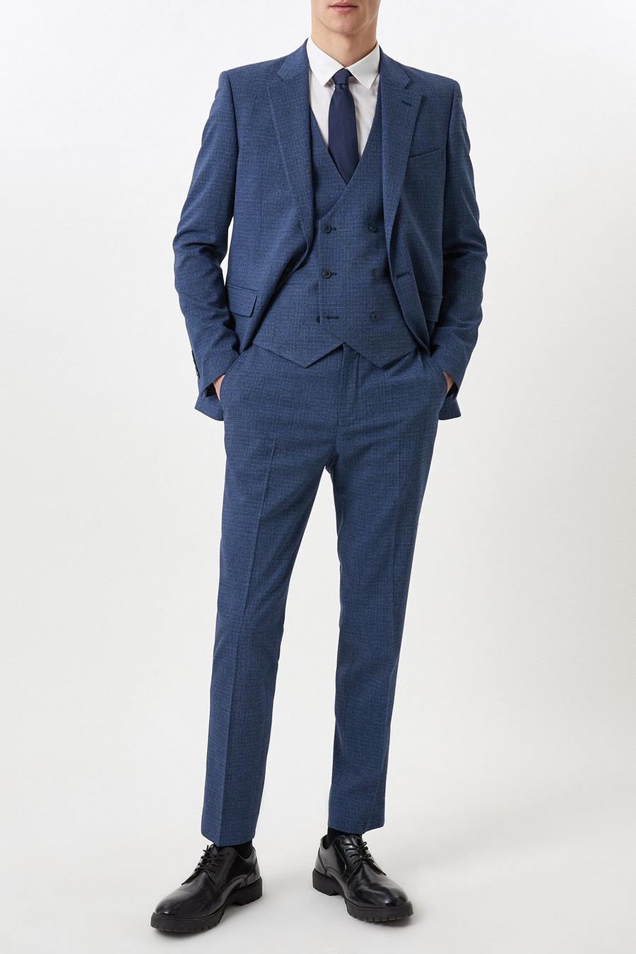 Slim Fit Blue Semi Plain Suit Trousers