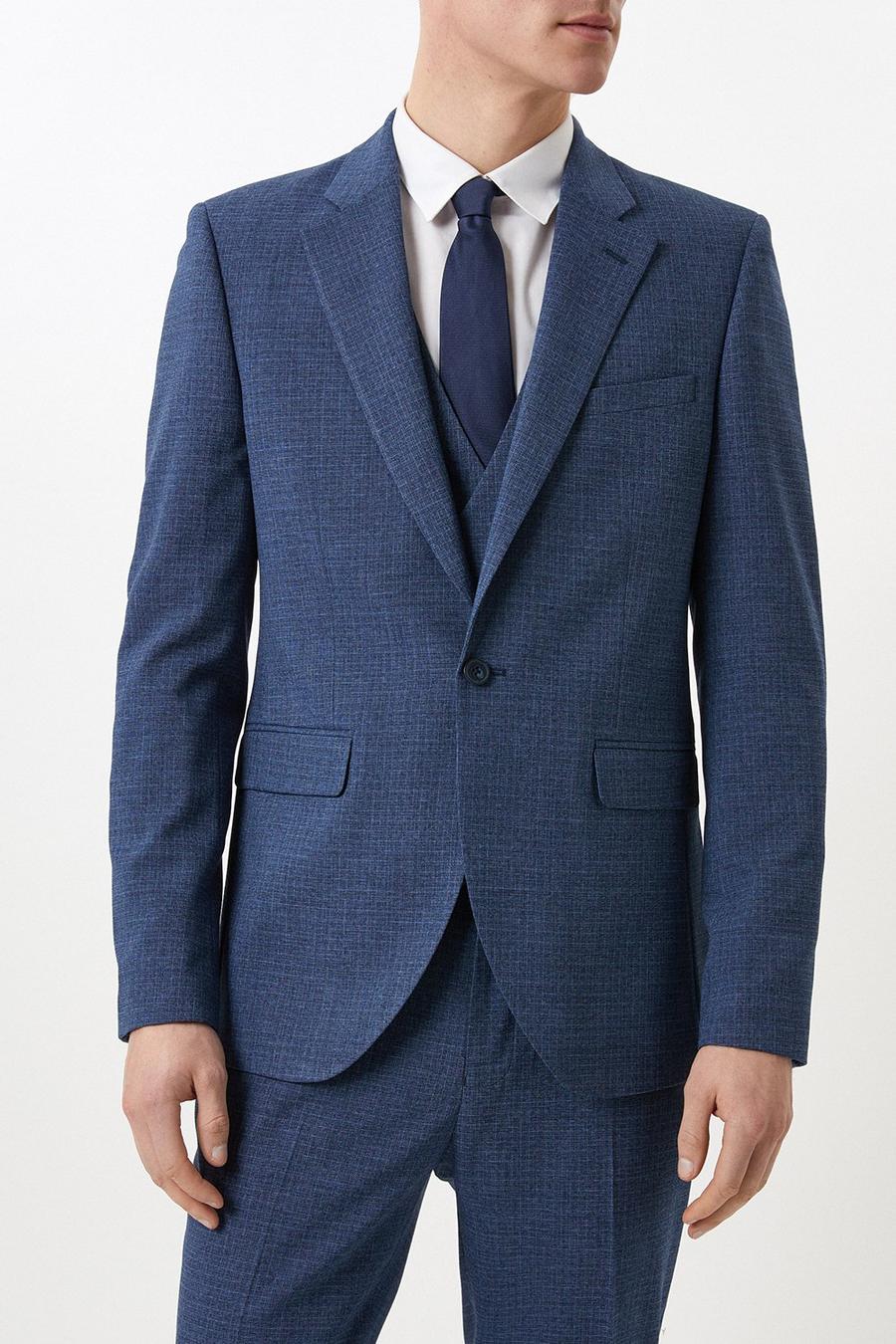 Slim Fit Blue Semi Plain Three-Piece Suit
