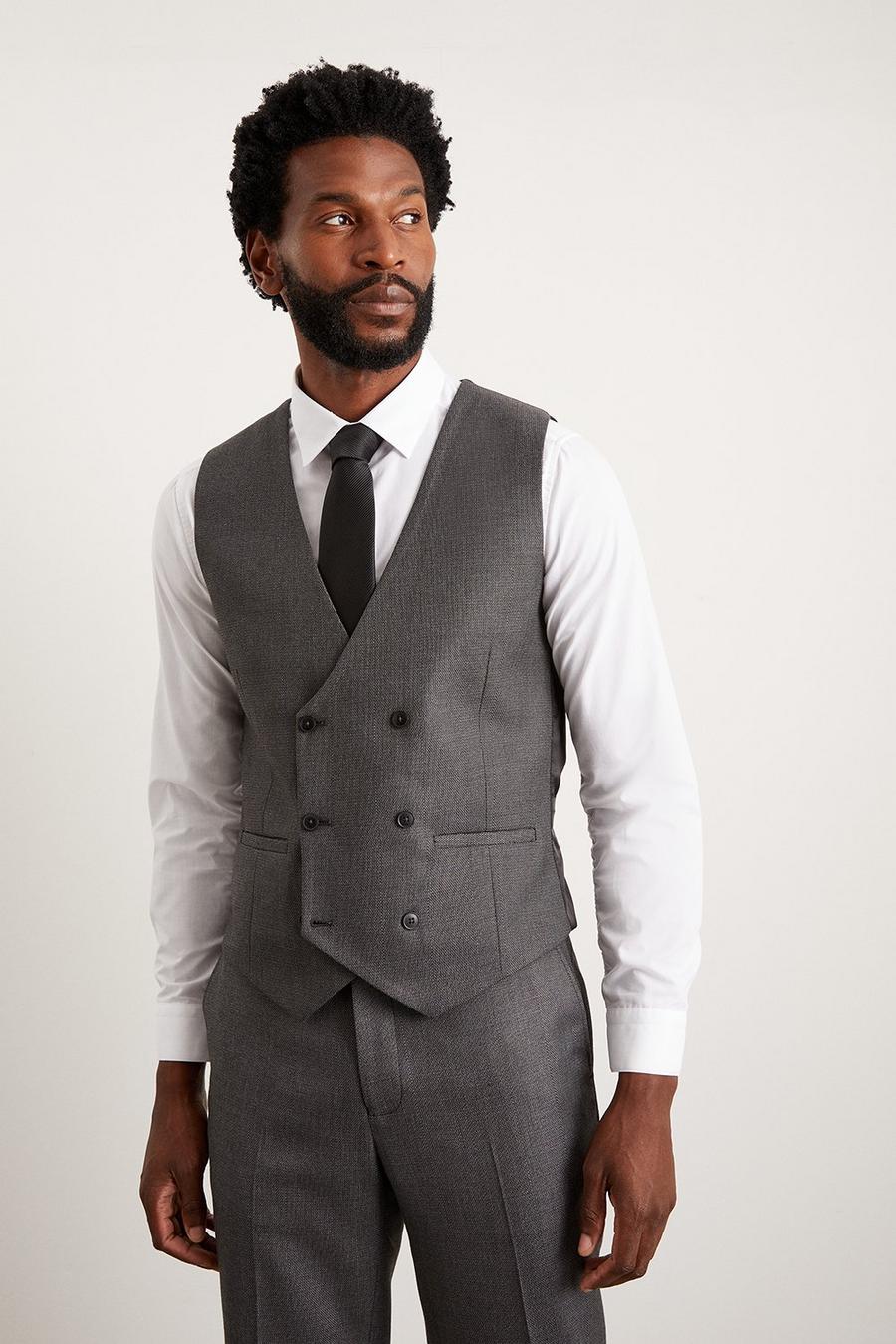 Slim Fit Charcoal Wide Self Stripe Three-Piece Suit