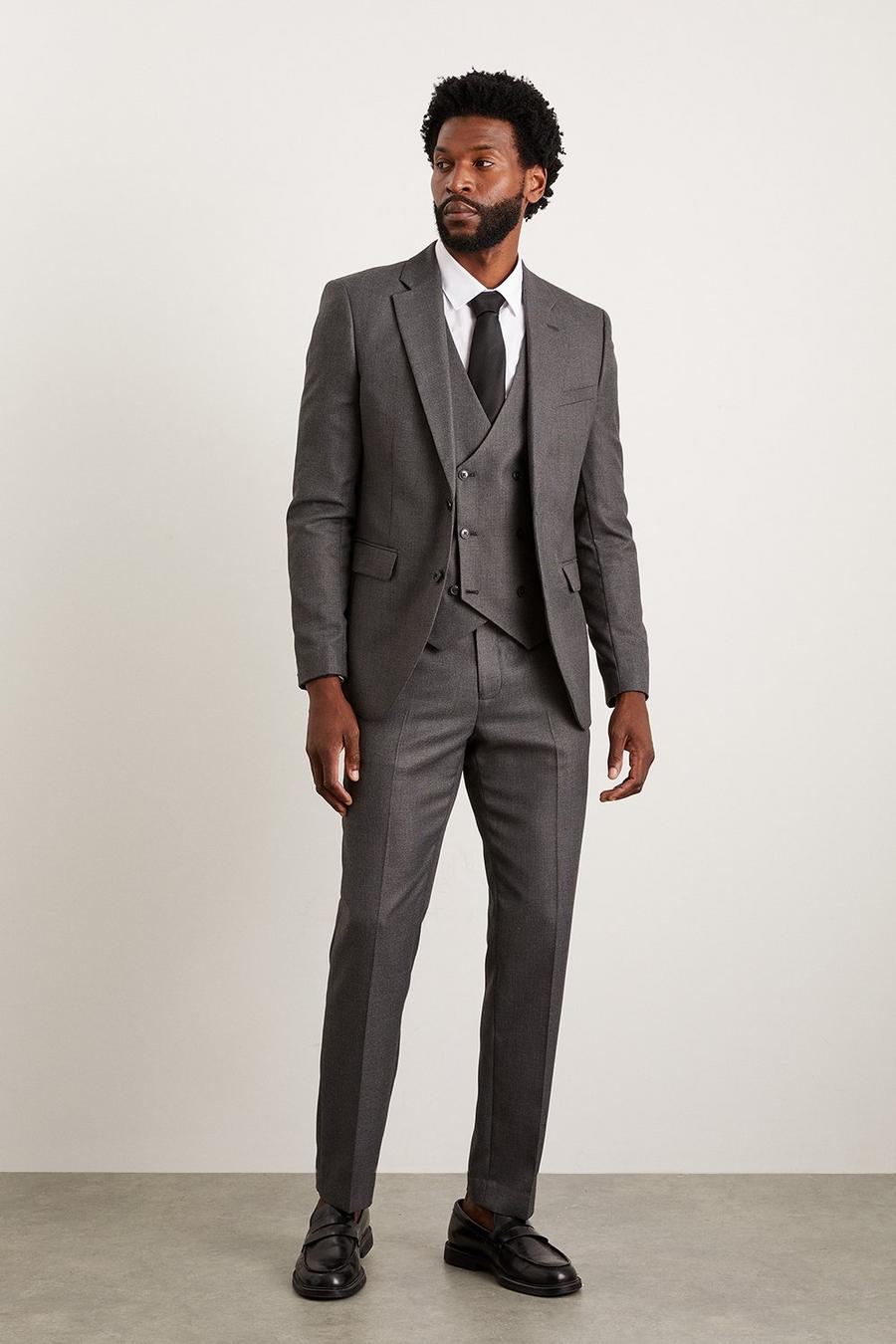 Slim Charcoal Wide Self Stripe Suit Trousers