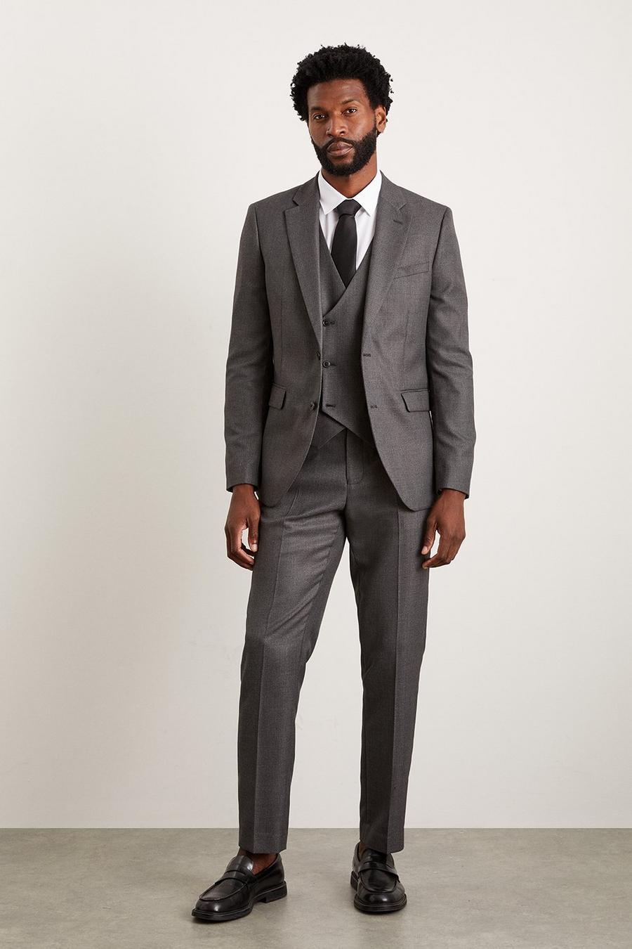 Slim Fit Charcoal Wide Self Stripe Two-Piece Suit