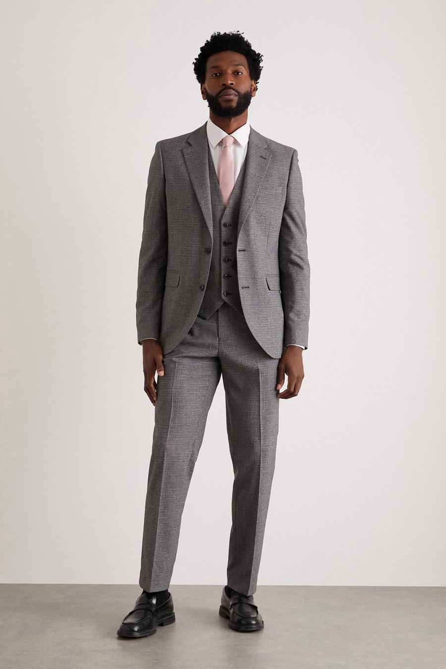 Slim Fit Grey Texture Grid Check Two-Piece Suit