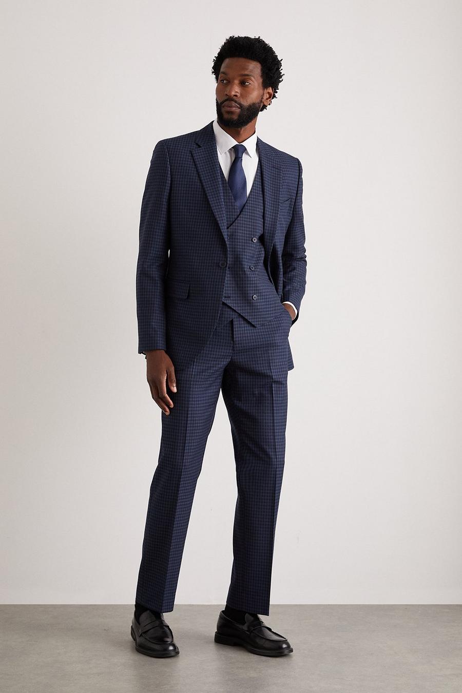 Tailored Navy Small Scale Check Suit Trousers