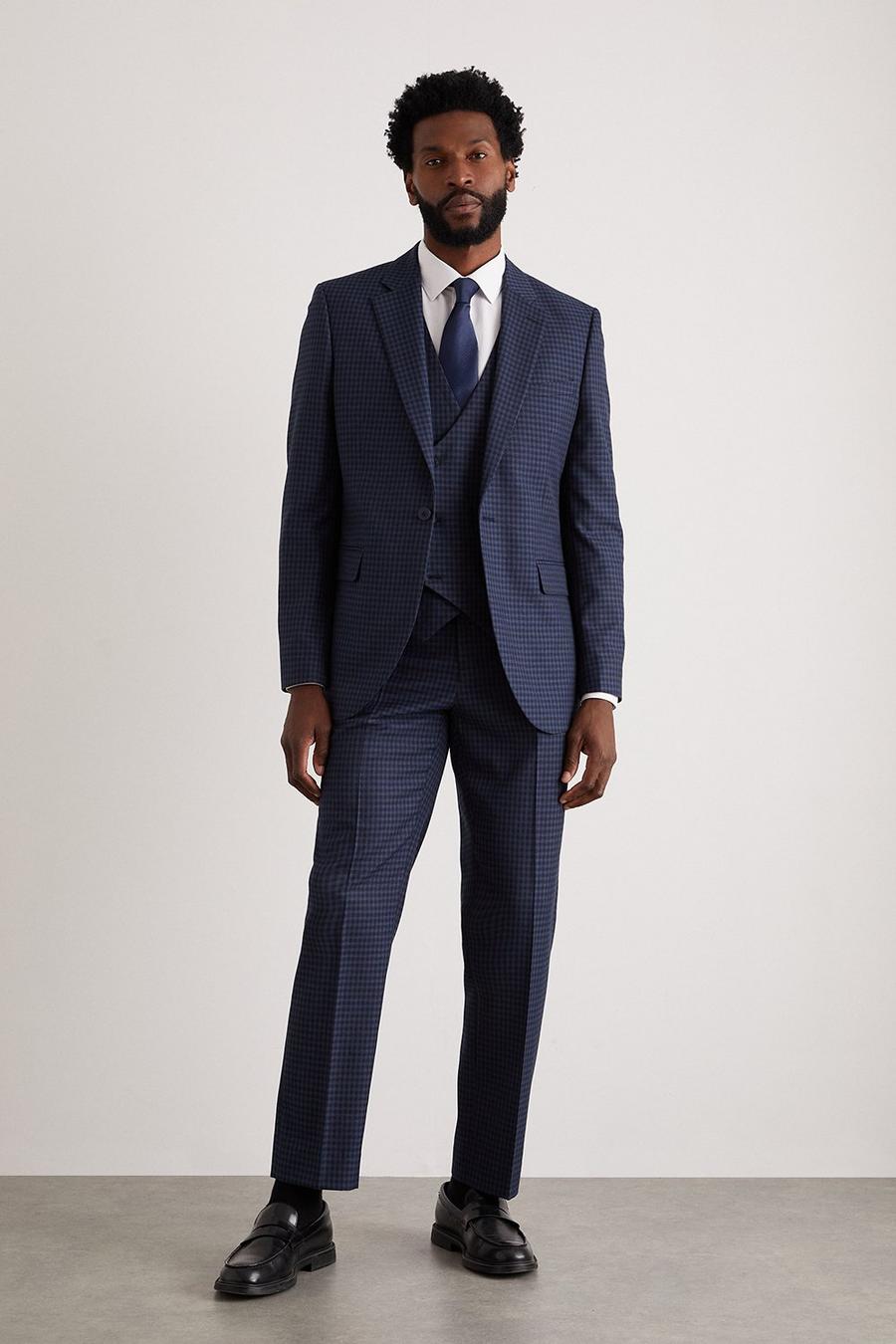 Tailored Navy Small Scale Check Suit Jacket