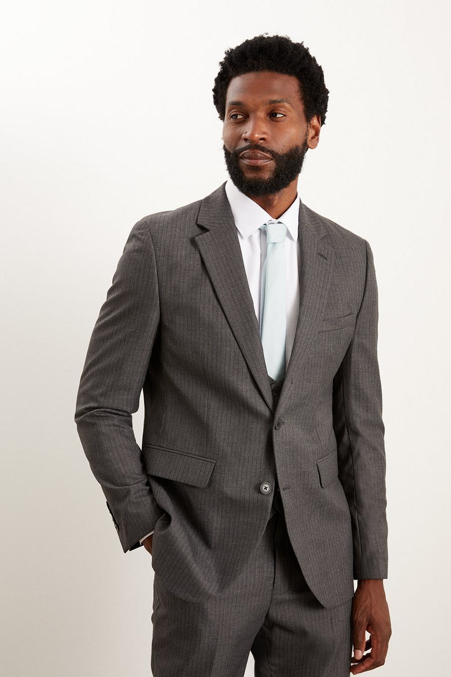 Slim Fit Charcoal Herringbone Three-Piece Suit
