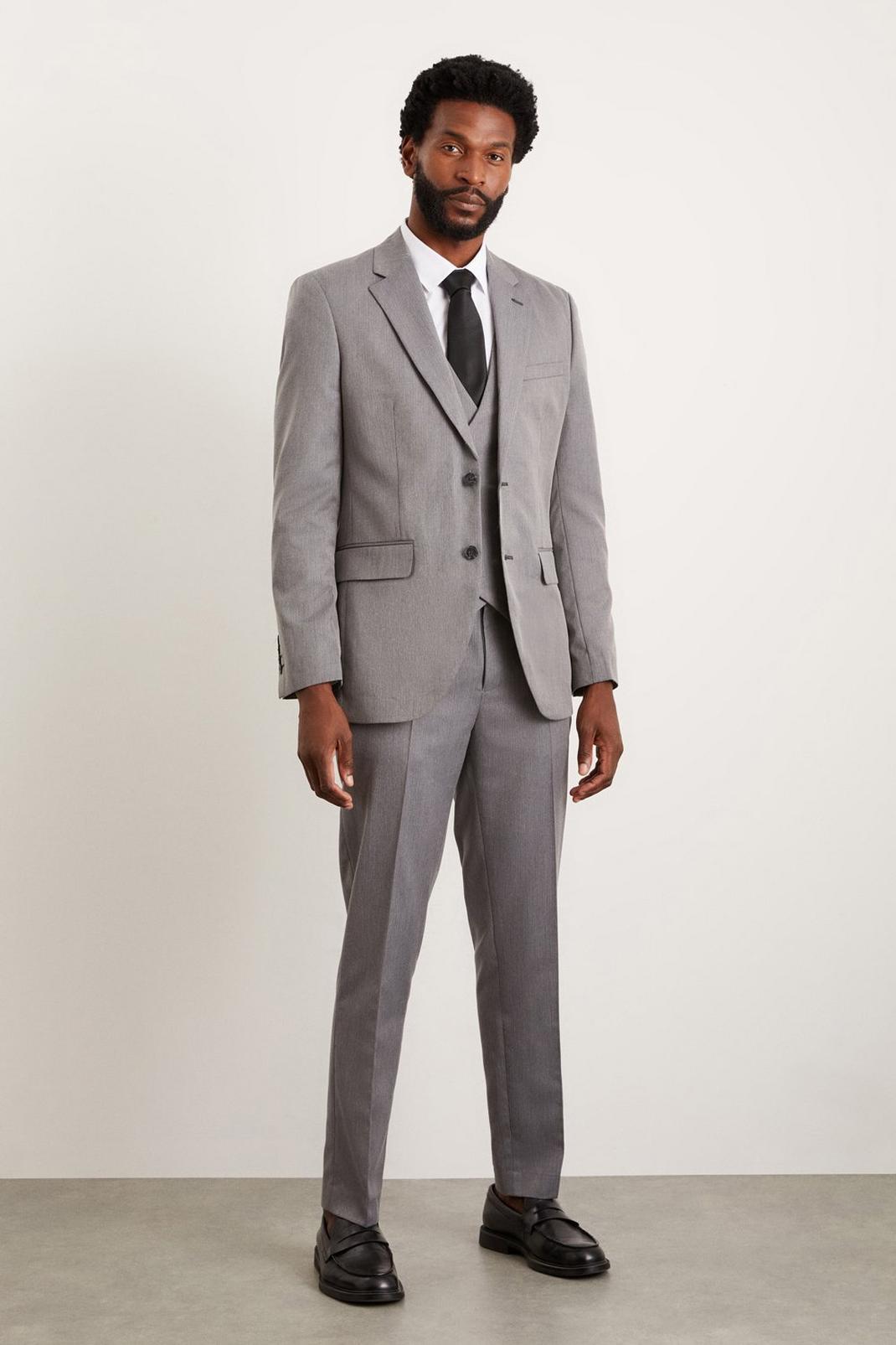 Tailored Fit Grey Mini Herringbone Suit Jacket image number 1