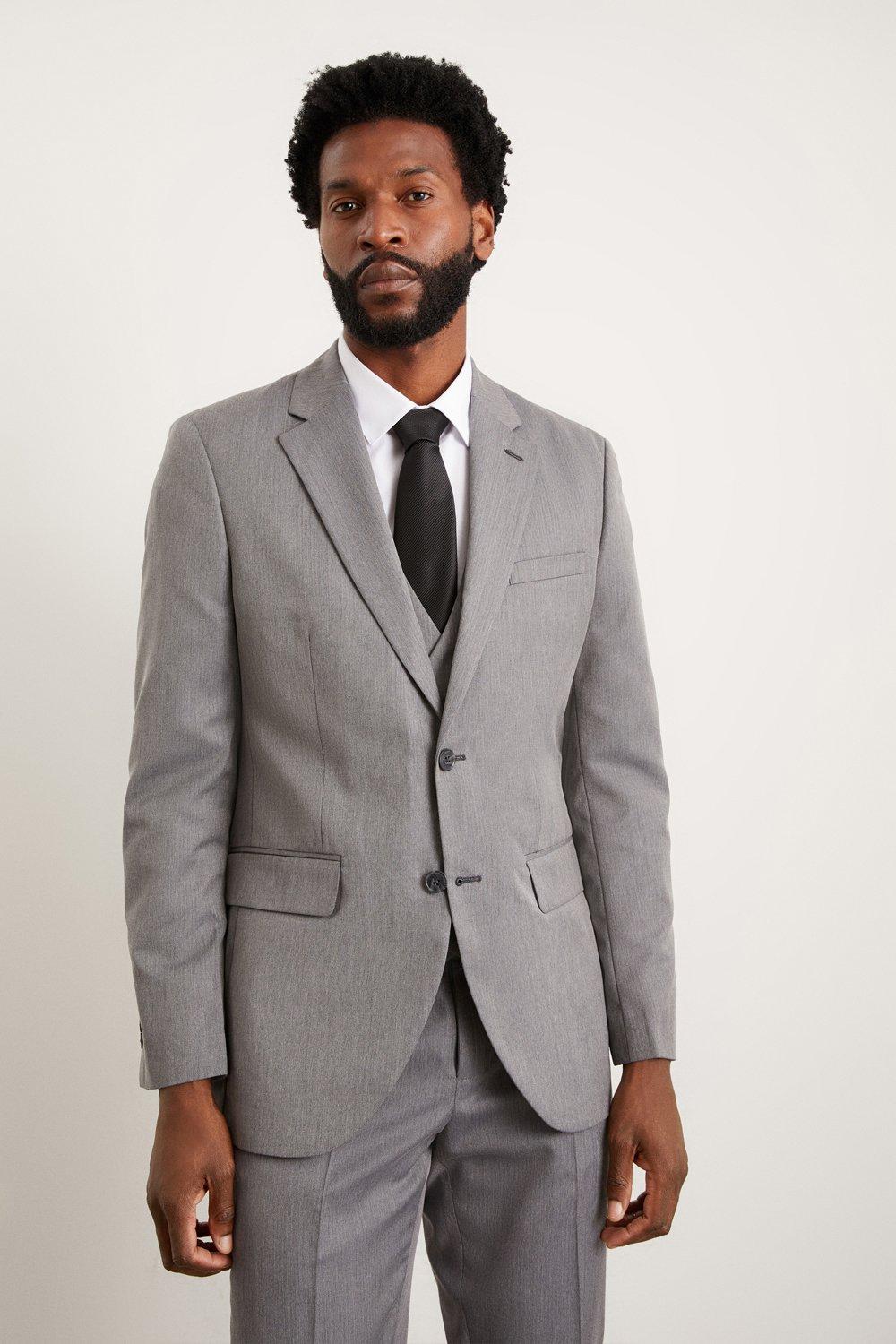 Tailored Fit Grey Mini Herringbone Suit Jacket | Burton UK