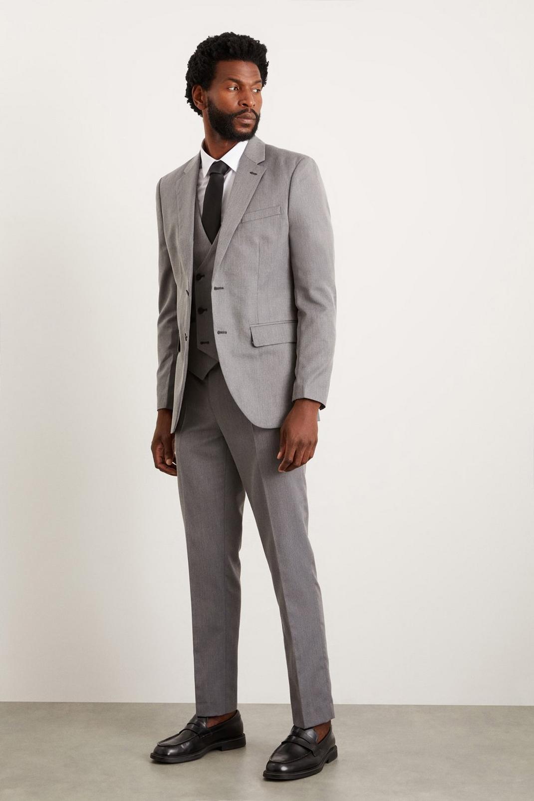 Slim Fit Grey Mini Herringbone Suit Trousers image number 1