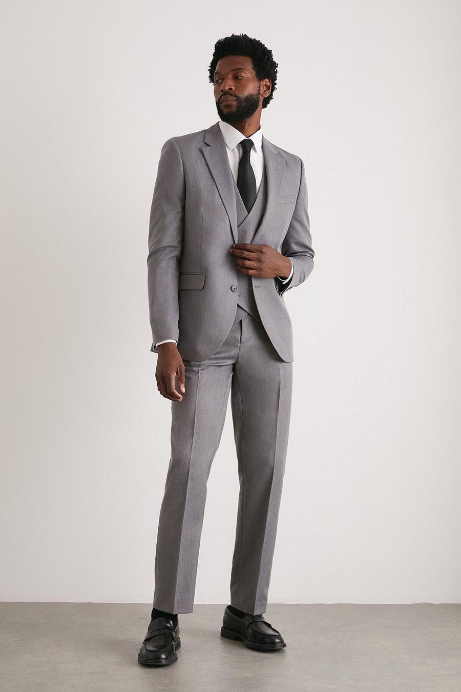 Slim Fit Grey Mini Herringbone Three-Piece Suit
