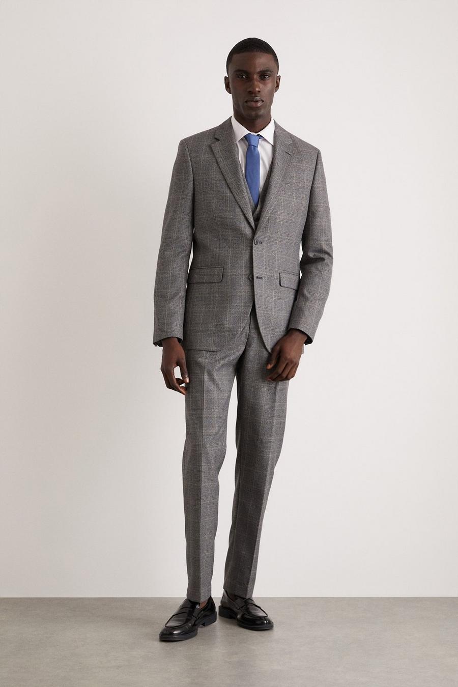 Slim Grey Blue Highlight Check Suit Trousers