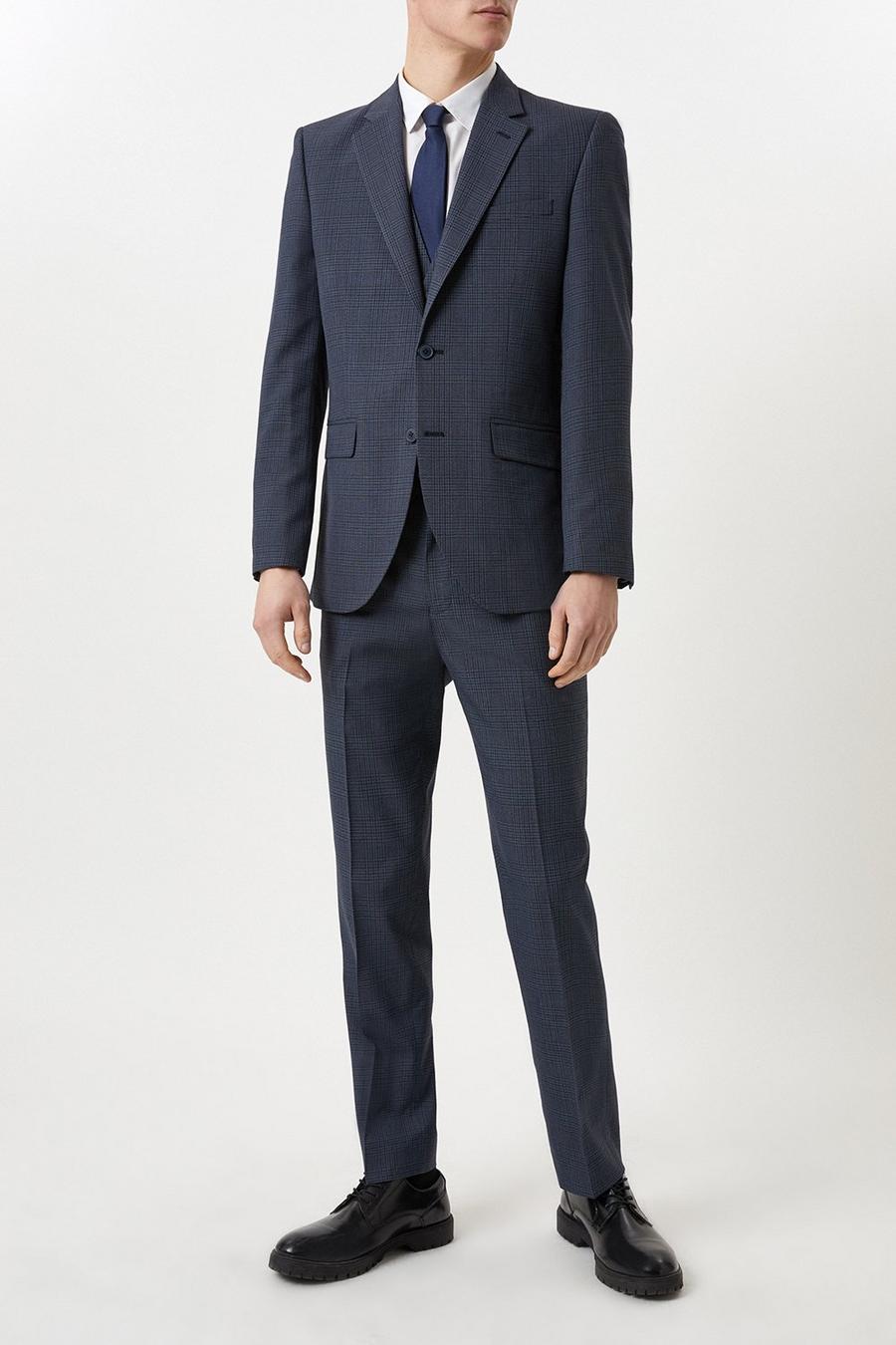 Tailored Fit Navy Overcheck Suit Trousers