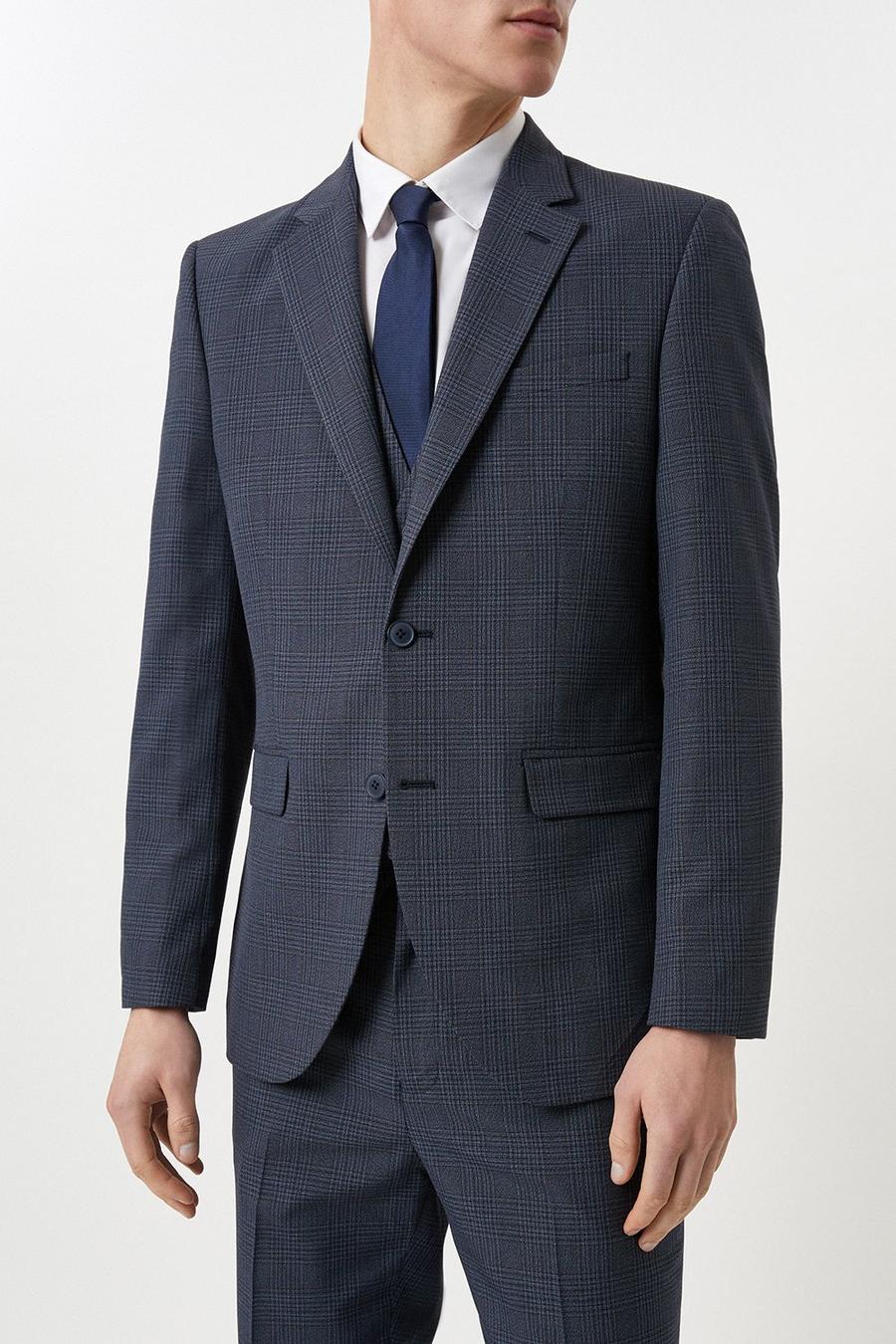 Tailored Fit Navy Overcheck Suit Jacket
