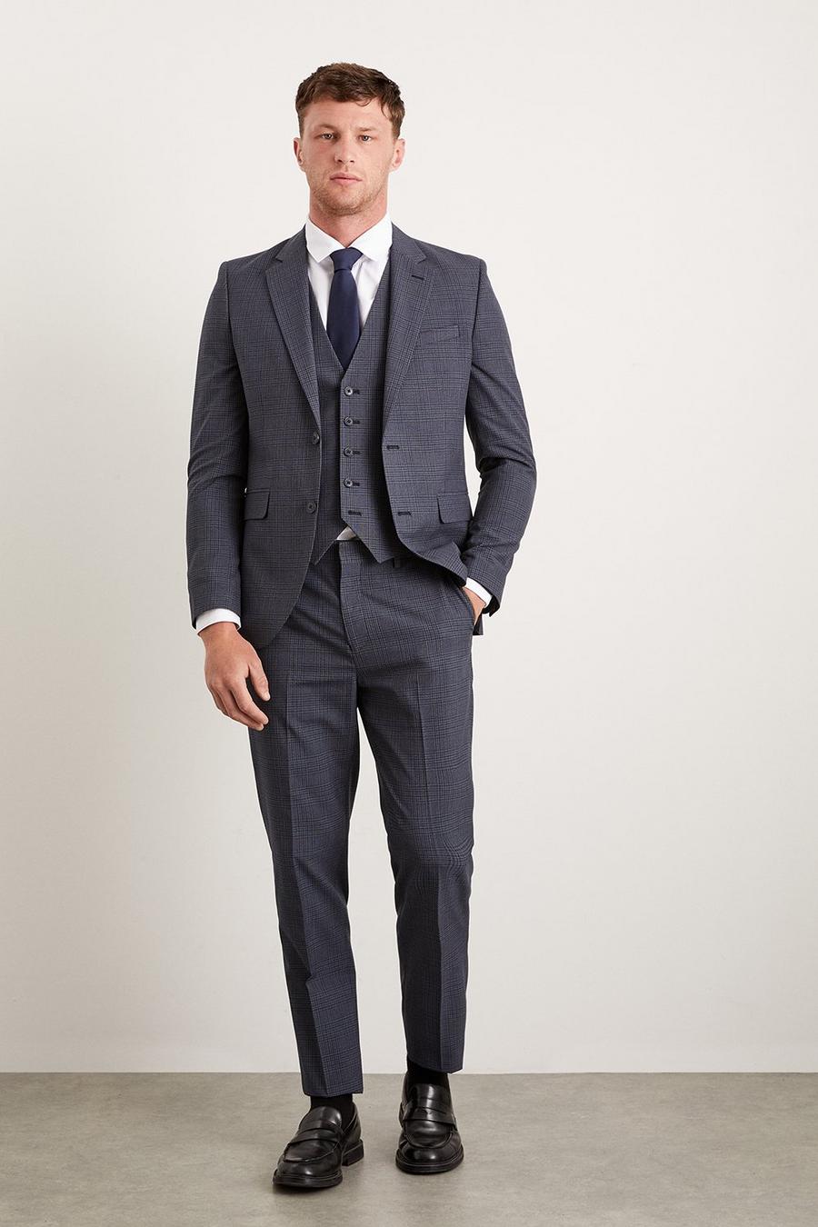 Slim Fit Navy Overcheck Two-Piece Suit