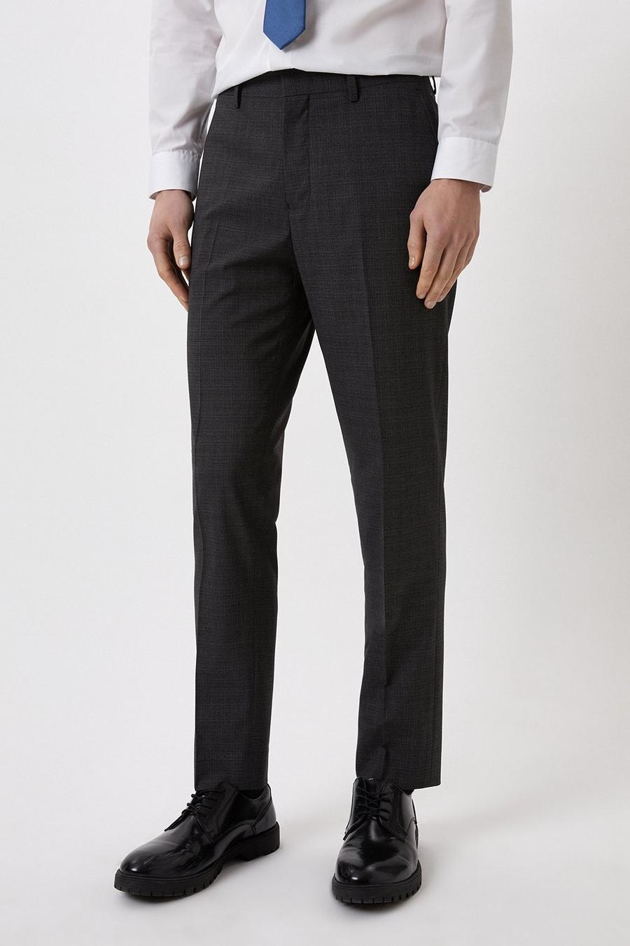 Slim Fit Charcoal Semi Plain Suit Trousers