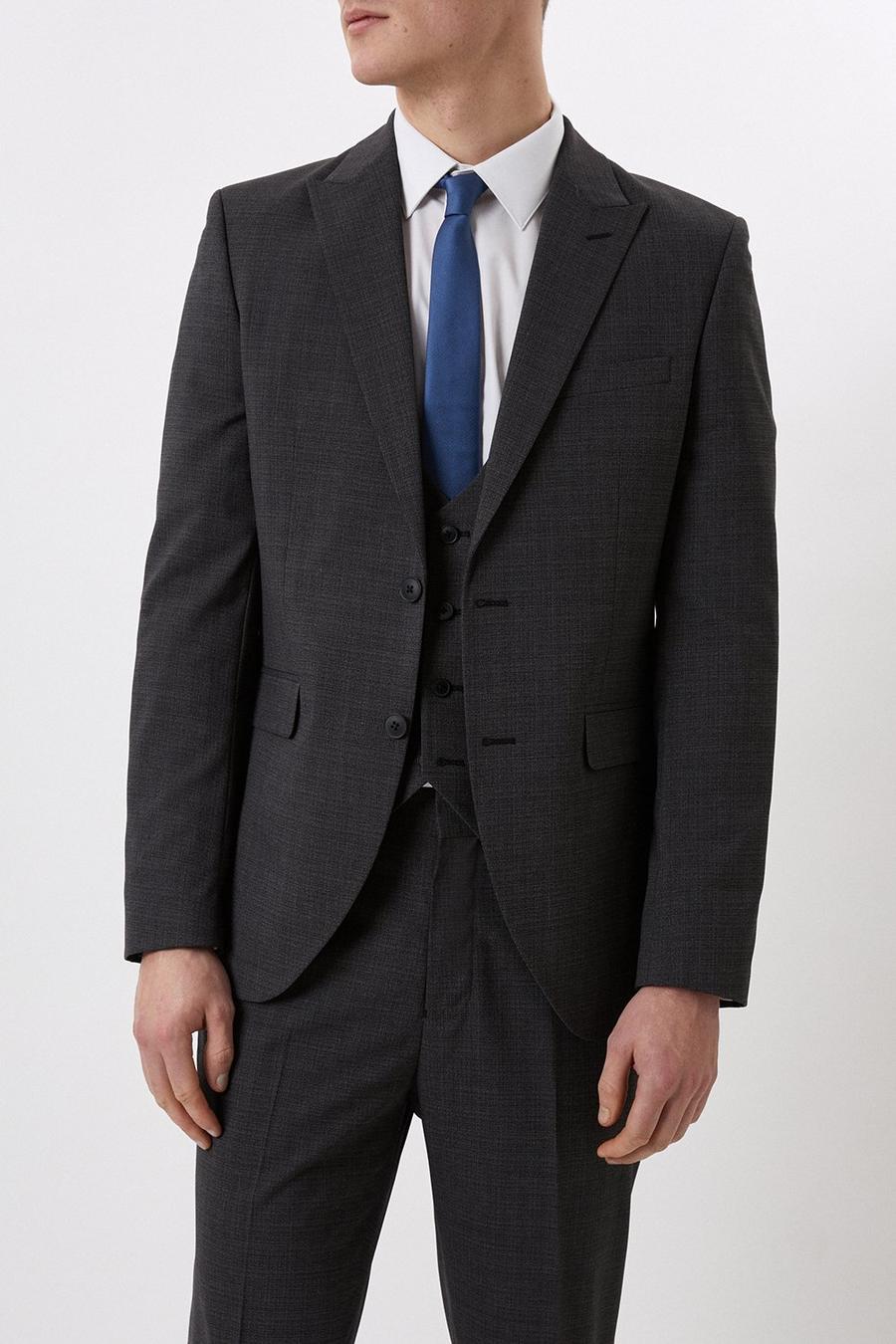 Slim Fit Charcoal Semi Plain Three-Piece Suit