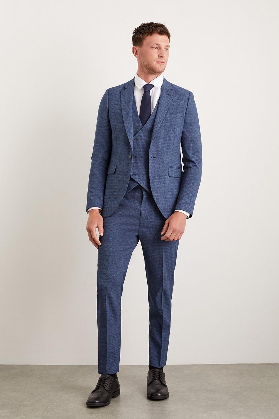 Skinny Fit Blue Semi Plain Two-Piece Suit