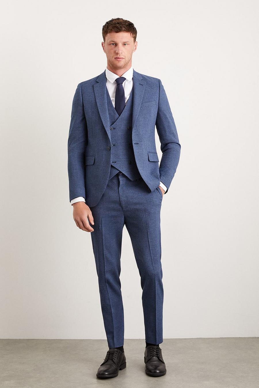 Skinny Fit Blue Semi Plain Three-Piece Suit