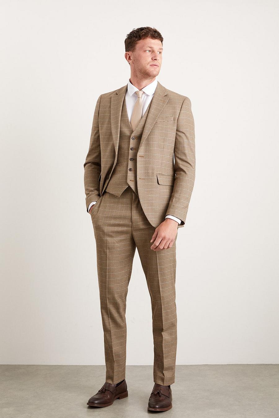 Slim Fit Neutral Puppy Tooth Two-Piece Suit