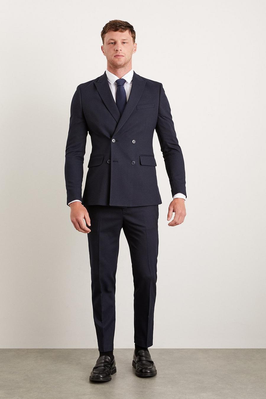 Skinny Fit Double Breasted Navy Fine Stripe Two-Piece Suit