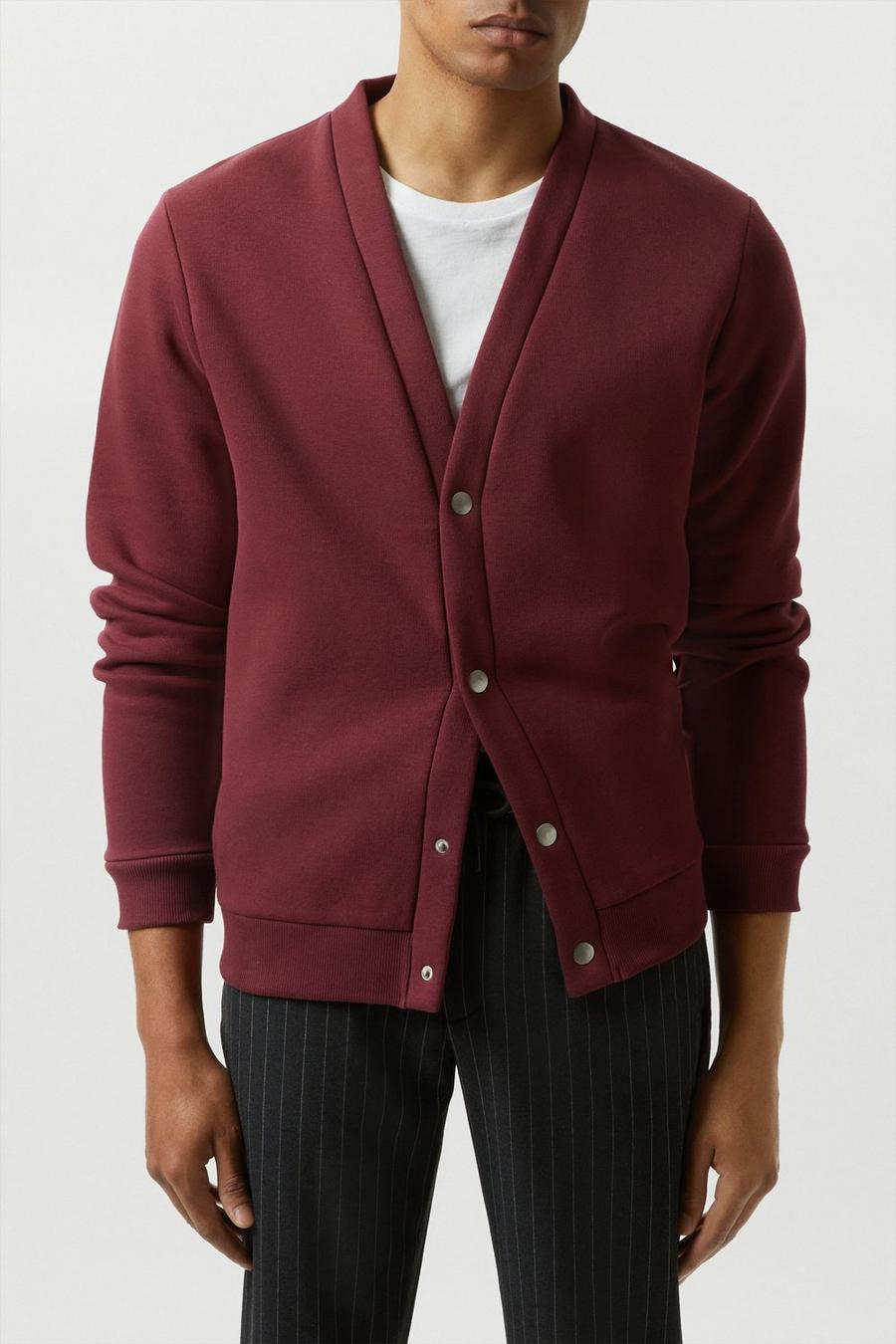 Oxblood Snap Front Jersey Cardigan