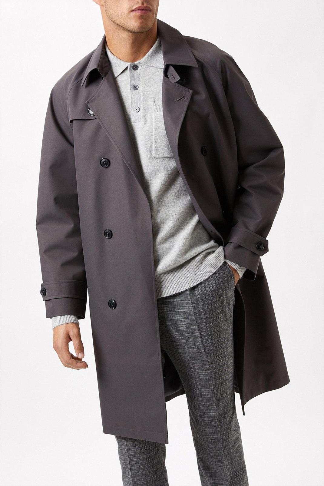 Charcoal Twill Double Breasted Trench Coat image number 1