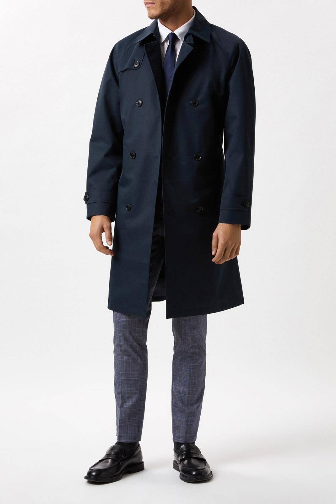 Navy Twill Double Breasted Trench Coat image number 1