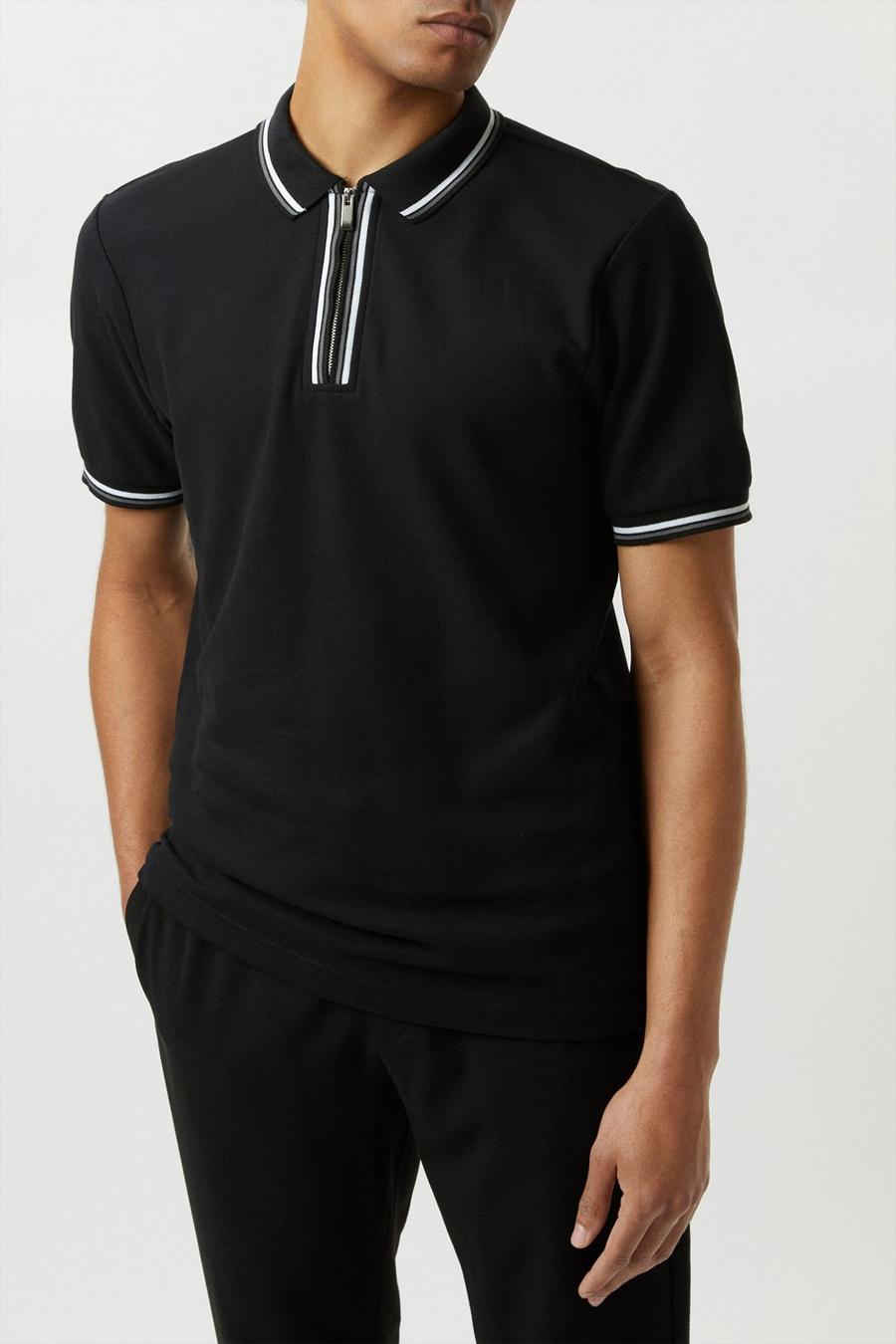 Black Contrast Tipped Polo Shirt
