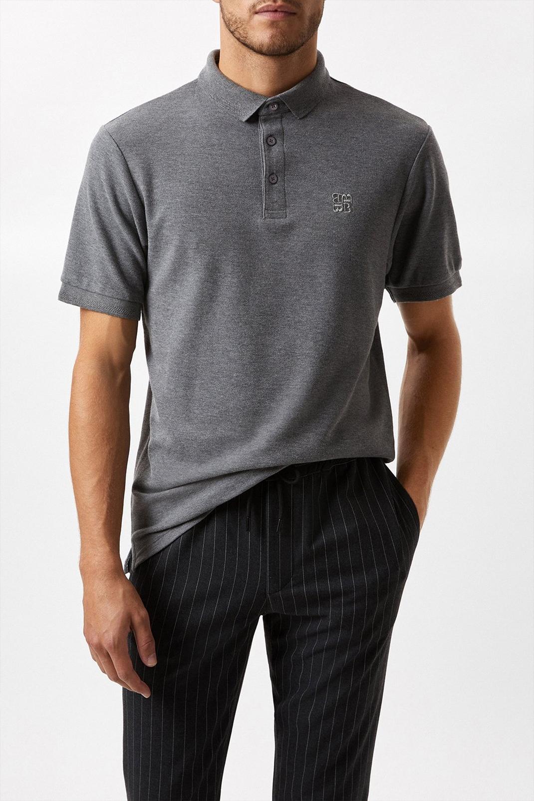 Charcoal Marl Pique Polo Shirt image number 1