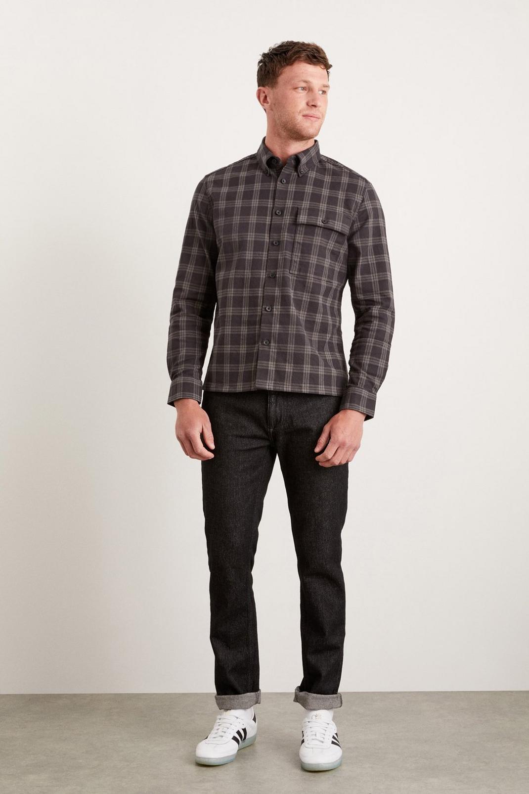 Black Large Checked Pocket Relaxed Shirt image number 1