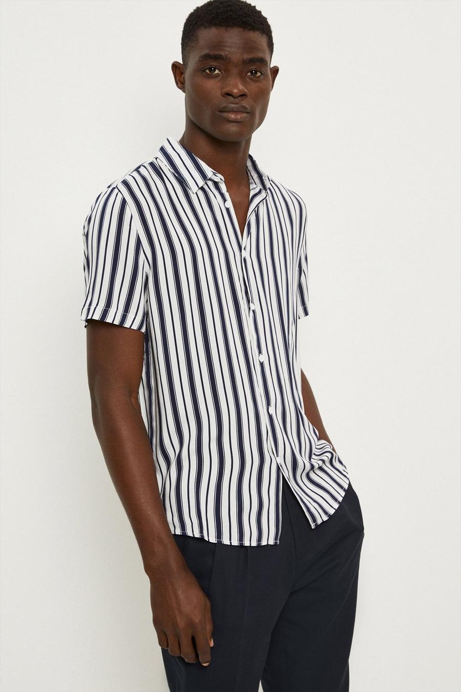 Regular Fit White Stripe Short Sleeve Shirt